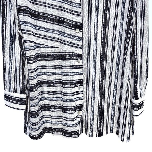 Chico's Travelers Collection Blue White Striped Button Semi-Sheer Shirt 1 - Picture 8 of 11